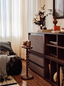 Modern Solid Wood Side Table – Nordic Minimalist Round Corner Table, Black & Walnut Finish, Vintage Multi-Functional Accent Table For Sofa, Bedside, Coffee Corner, Small Spaces, Ramadan Gifts & Home Decor