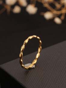 1 pieza Anillo asimétrico de acero inoxidable con geometría de rombos enlazados, chapado en oro de 18 quilates, simple y elegante, adecuado para el uso diario en la oficina, un gran regalo para la novia