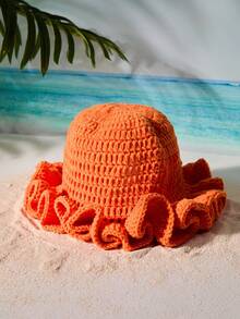 Tropiscape 1pc Women's Fashion Solid Color Versatile Handmade Crochet Wavy Brim Knit Beanie, Suitable For Autumn/Winter Warmth And Daily Wear Autumn Winter Gifts - Multicolor - View 10