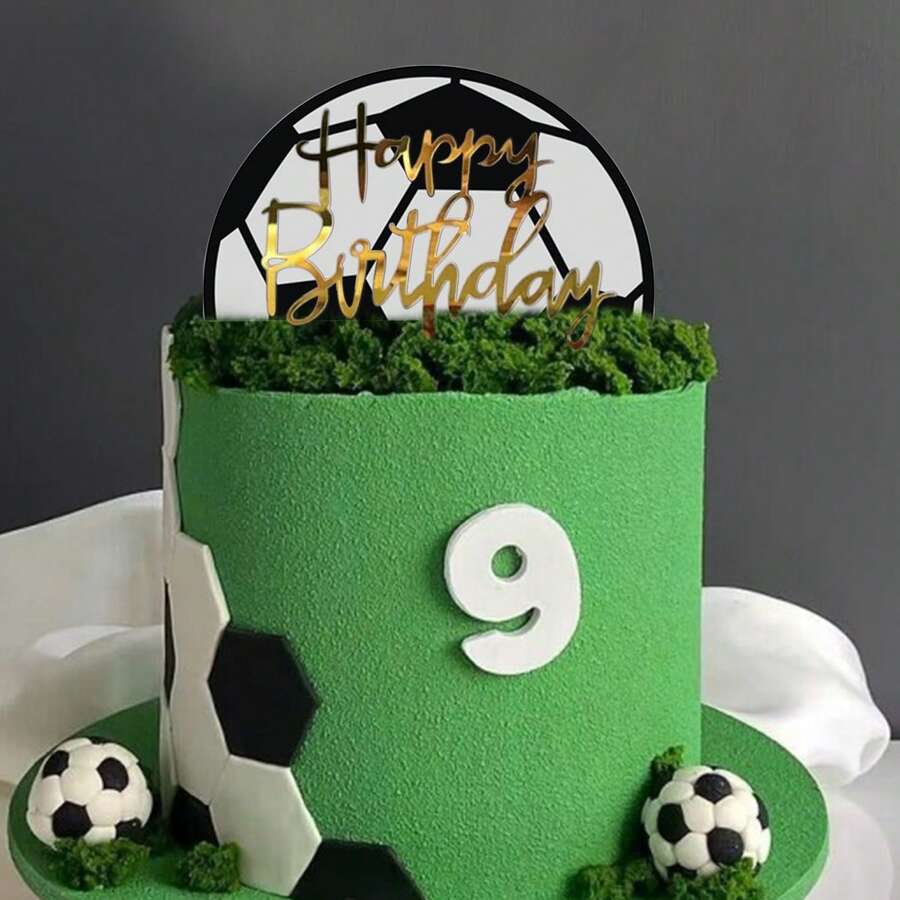 1 件/3 件/5 件足球生日快乐蛋糕装饰插件适用于足球主题生日派对蛋糕装饰用品 - 彩色 - 查看 1