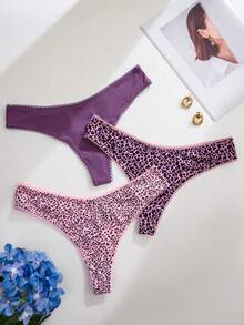 3条装女士豹纹低腰丁字裤