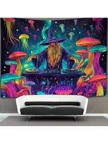 1 szt. Świecące tło meduzy Disco - motyw Fun Wizard, gobelin do dekoracji imprez, wystrój domu, tło do transmisji na żywo, baner na artykuły imprezowe, dekoracja pokoju, flaga, dekoracje urodzinowe, dekoracje imprezowe, wystrój szkoły, szkolna niespodzianka, wystrój akademika, powrót do szkoły
