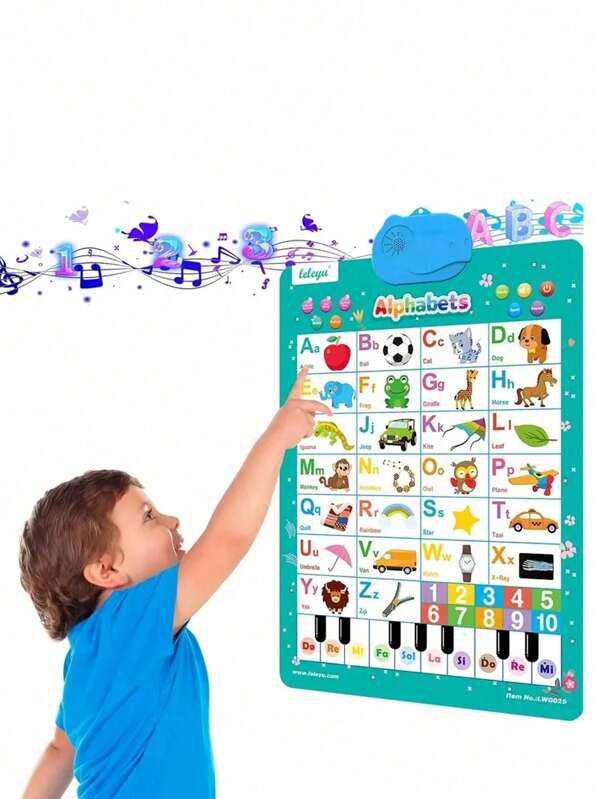 Um pôster interativo com letras ABC - Quadro de parede para aprendizagem da língua inglesa, Pronúncia clara - Melhora a capacidade cognitiva, Quadro de parede com áudio em inglês para leitura e reconhecimento de palavras em inglês, Exame divertido e interativo (padrão de capa aleatório, estilo aleatório)