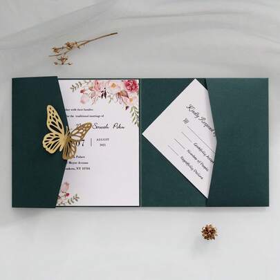 5 Sets/10 Sets Per Pack Envelope Style Invitations (Includes Cover, Large & Small Blank Inner Cards And Butterfly Decorative Accessories) Wedding Blessing Greeting Cards Wedding Banquet Invitation Self-Adhesive 3D Butterfly Invitation Suitable For Festivals Birthday Parties