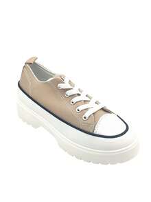 Women's Thick-Soled Casual Canvas Sneakers - Khaki - View 4