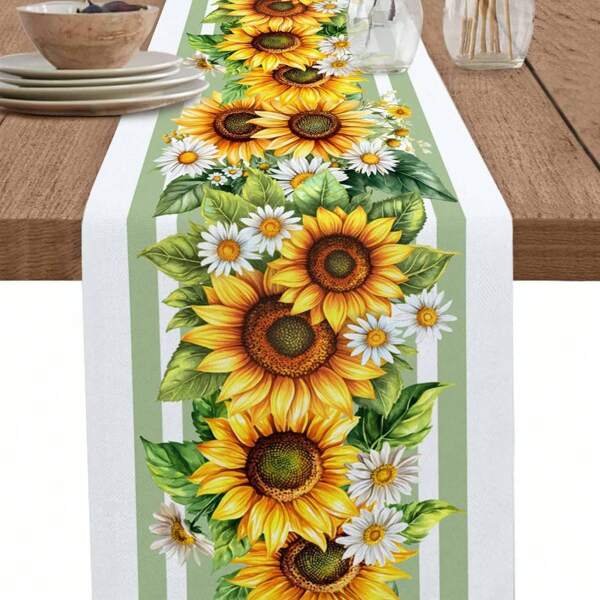 Summer Sunflower Table Flag, Green And Yellow Elements Are Matched To Give People A Refreshing And Relaxing Feeling, Used For Desktop Decoration