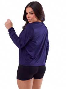 Cardigan Blouse Long Sleeve Jacket UV Women's Thermal Protection Gym Fitness Walking Second Skin Butt Cover Fitness Bodybuilding - Màu xanh hải quân - Xem 3