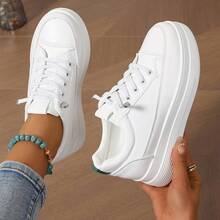 Zapatos de moda versátiles para mujer, calzado deportivo y casual, zapatillas de lona con plataforma y cuña oculta, transpirables y de fácil puesta - Blanco - Ver 1