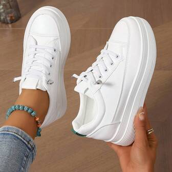 Women's Fashion Versatile Sports & Casual Shoes, Breathable Slip-On Sneakers, Lace-Up Canvas Flatform Shoes With Hidden Wedge