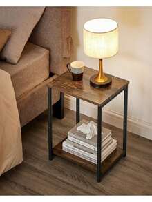 Side Table, Bedside Table, End Table With Storage Shelf, Steel Frame, For Living Room, Sitting Room, Bedroom, Industrial, Rustic Brown And Black - Retro Color - View 1