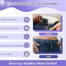 可调节牛仔腰部延长器 - 无缝可拆卸牛仔布纽扣扩展器，完美贴合，牛仔裤腰部延长器，可扩展纽扣弹性腰带延长器，无需工具，纽扣延长器，可调节腰带扣，伸缩腰带延长器，颜色随机，无需缝纫纽扣，易于使用，无弹性，延长长度 1.8 厘米，适合男士和女士，非常适合女性，母亲节礼物，颜色和款式随机 - 彩色 - 查看 8