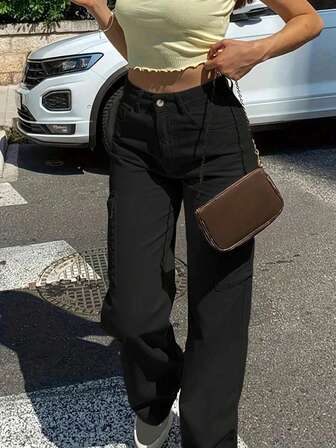 休闲纯色直筒工装裤