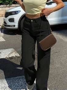 Casual High Waist Loose Flap Pockets Wide Leg Cargo Pants For Spring/Summer