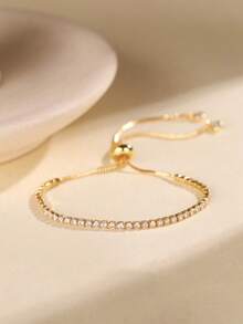 1入櫻花蝴蝶結和立體切割鋯石裝飾手鏈 - 彩色 - 查看 8