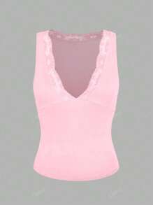 Women's Sexy V-Neck Lace Y2K Casual Vest Top, Fashion Comfortable Spring Summer Holiday Commuter