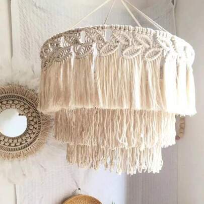 1pc Boho Macrame Woven Tapestry Lampshade Nordic Hanging Lamp Cover For Ceiling Pendant Light Home Bedroom Chandeliers Decoration(Only Includes Lampshade,Excluding Power Accessories)