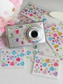 ملصقات راين قوس ، اكسسوارات ملصقات أكريليك للأطفال ، ملصقات ديكور كاميرا CCD ملئها بالراين مناسبة للتزيين على أدوات مختلفة والقرطاسية، العودة للمدرسة