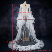 1 pieza Chaqueta con capucha de gasa multicapa transparente para novia, con dobladillo de volantes fruncidos, para fotos de boda