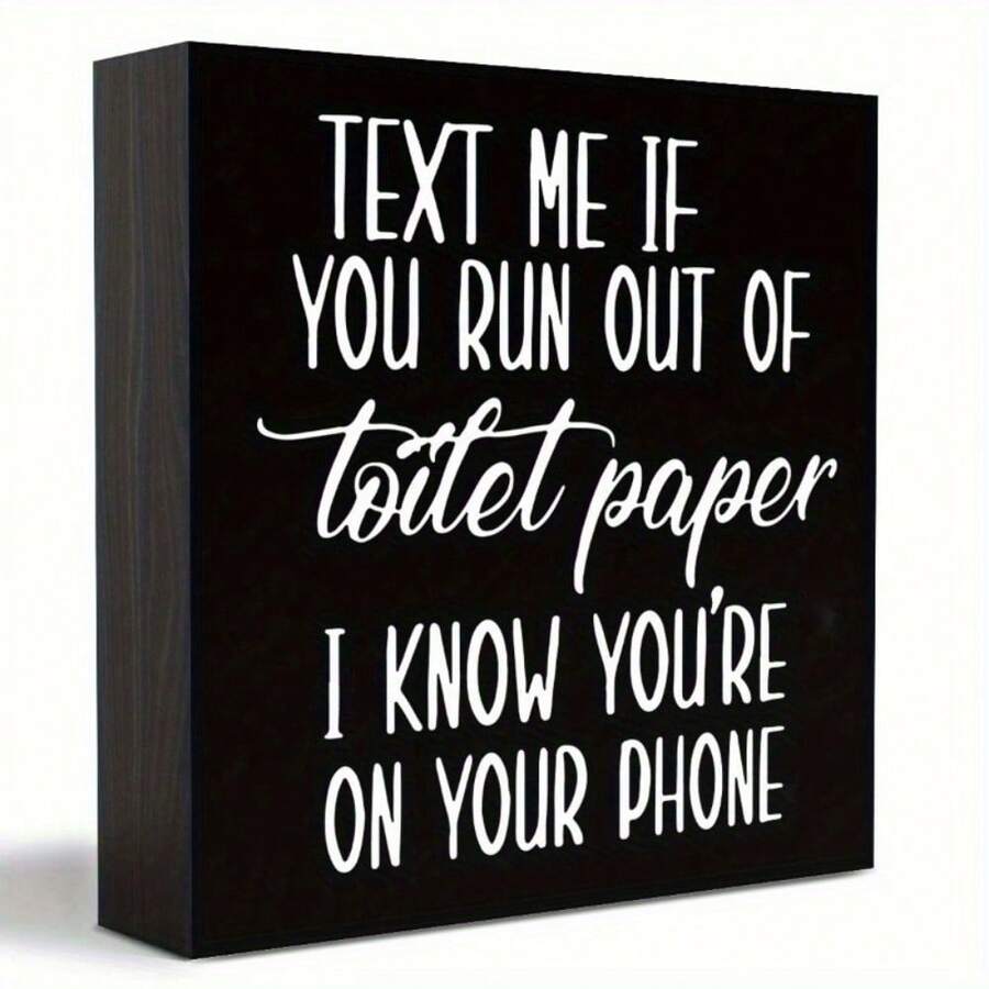 1pc Wooden Box Sign Handcrafted Rustic Wood Whimsical Wooden Bathroom Sign Humorous 'Text For TP' Message, FarmhouseStyle Decor, Unique Conversation Starter, Easy To Hang For Home Commercial Restrooms 5 X 5 Inch/ 12 X 12 Cm - 1pc - View 1