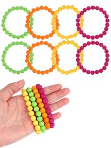 4pcs-Neon Beaded Bracelet 80s Jewelry Party, 80s Women Costume Accessories Set, Prom Beaded Chains Fancy Dress Accessories For Women, Women 1980s Retro Neon Party Street Hip Hop Beaded, Bracelet , Suitable For 70s 80s Costume Party, Halloween Party Accessories - Multicolor - View 8
