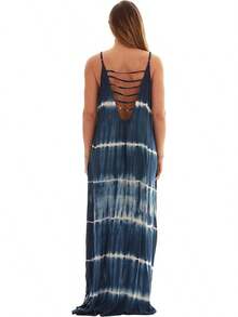 Tie Dye Spaghetti Strap Maxi Dress - Army Green - View 3