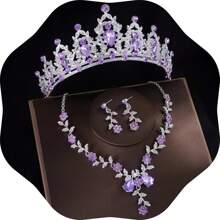 EBUDAE Tiaras y coronas para mujeres, conjunto de joyas nupciales de tiara, aretes y collar con cristales, accesorios de disfraz para fiesta, Halloween, baile de graduación y concursos de belleza