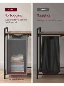 Laundry Basket, 2-Compartment Laundry Hamper, Pull-Out And Removable Laundry Bags, Laundry Sorter, Shelf, Metal Frame, 2 X 46L, 73 X 33 X 72 Cm, Grey