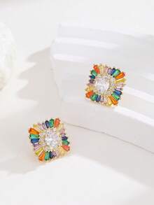 1 Paar luxuriöse geometrische kubische Zirkonia Kupfer Ohrstecker, stilvolle Gestaltung geeignet, Party, Fest und Alltag von Frauen