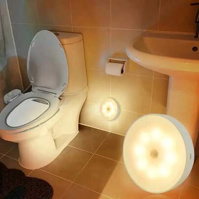 1 szt./2 szt. USB Akumulatorowa Okrągła Lampa Nocna LED z Czujnikiem Ruchu, Inteligentna Lampa Czujnikowa Do Łazienki W Pokoju Dziecięcym, Przyciemniane Oświetlenie Wewnętrzne Szafki, Magnetyczna Lampa Do Toalety, Fajny i Zabawny Prezent Dla Nastolatków, Dziewczyn, Chłopców i Dziewczynek