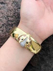 1pc Retro Bee Insect Zirconia Crystal Embellished Bronze Plated Gold Open Cuff Bracelet, Suitable For Women Daily & Party Wear