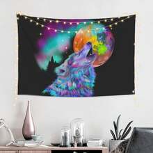 Colorful Rainbow Wolf Howling  40x60 Inch Horizontal Wall Tapestry 100% Polyester Ideal Decor For Living Room Bedroom Dorm Boho Style Home Decor - Black - View 2