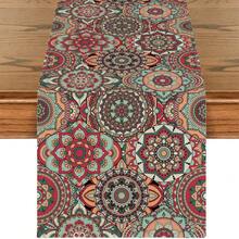 Caminho de Mesa para Sala de Jantar - Designs Geométricos Boêmios, Decoração de Cozinha em Poliéster Lavável e Reutilizável - Multicolorido - Ver 28