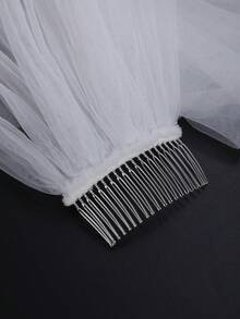 1 chiếc khăn voan cô dâu trơn có lược chải tóc, khăn voan lưới chống trượt tối giản, phụ kiện trang trí tóc thanh lịch, trang phục mùa thu cho phụ nữ - Hai lớp sợi trơn - Xem 4