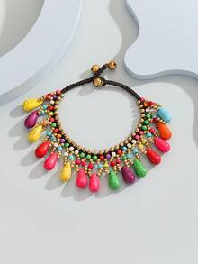 1 chiếc lắc chân dệt hạt ngọc lam phong cách Boho có mặt dây chuyền nhiều màu sắc, phù hợp cho trang phục hàng ngày và lễ hội của phụ nữ, đặc biệt phù hợp cho mùa hè (Sắp xếp đá hình giọt nước thủ công ngẫu nhiên) - Giọt nước màu - Xem 12