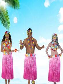 5 Piece Hawaiian Luau Outfit Set - Hula Skirt, Flower Bikini Top, Hawaiian Flower Crown, Suitable For Luau Parties, Dance Performances, And Decorations