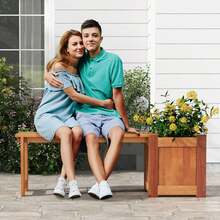 GOFLAME Wood Planter Box With Bench, Raised Garden Bed With Seat, Teak Oil Finish & Open-Ended Base, Outdoor Flower Box Kit For Garden, Yard, Balcony, DIY Assembly - Khaki - View 7