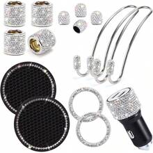 Bling Car Accessories Set For Women Girl, Bling Head Rest Collars Rings,Bling Dual USB Car Charger,Bling Car Hook Backseat,Bling Cup Holder,Bling Tire Valve Stem Caps,Car Bling Rings(White) - Grey - View 8