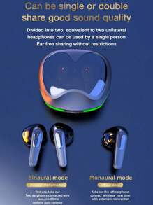 GENAI Auriculares de juego GENAI Esports con Bluetooth, estuche de carga con tira de luz LED colorida, decodificación de audio AAC avanzada, micrófono incorporado, cancelación de ruido inteligente, diseño ergonómico cómodo, sincronización audiovisual de baja latencia y resistencia al agua a nivel de vida cotidiana para dos anfitriones.