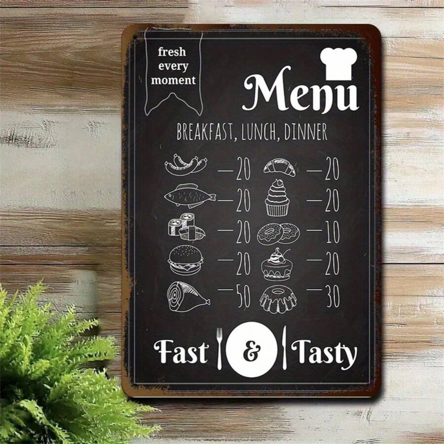 1PC Metal Sign, Fast Food Menu, Hand-Drawn Burgers, Hot Dogs And Pizza ...