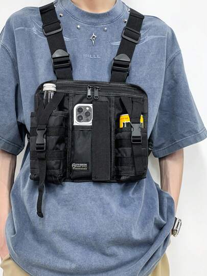 Men's Waist Pack, Summer Attached Tactical Waist Bag, Fashion Multi-Pocket Chest Bag For Men, Outdoor Sports Hiking Cycling Travel Fitness Running Chest Pack Tactical Vest Water Bottle Gun Holster Tools