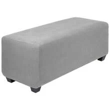 High Stretch Ottoman Cover With Elastic Bottom, Soft Slipcover Jacquard Fabric Small Checks Rectangle Storage Stool Cover Furniture Covers - 淺灰色 - 查看 1