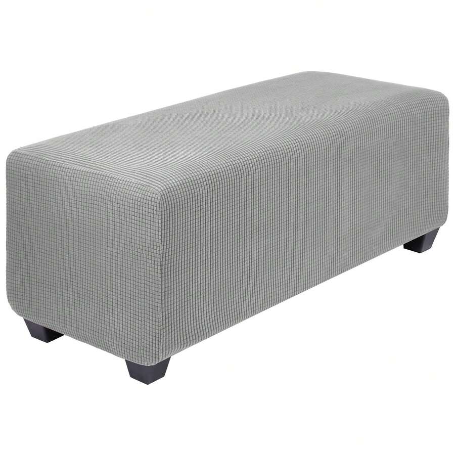 High Stretch Ottoman Cover With Elastic Bottom, Soft Slipcover Jacquard Fabric Small Checks Rectangle Storage Stool Cover Furniture Covers - 淺灰色 - 查看 1