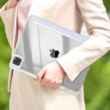 三折可折叠防摔 iPad 平板电脑保护套 适用于 iPad 带透明高透明亚克力连接笔槽笔架-薰衣草紫色 - 薰衣草紫 - 查看 5