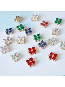 1 pieza/5 piezas Colgante de flor de trébol de cristal de circonia cúbica microincrusted, hecho a mano para hacer pulseras y joyas DIY, de aproximadamente 7,7 * 10 mm incluyendo el anillo, elegante kit de accesorios de colgante de cuentas portátil DIY
