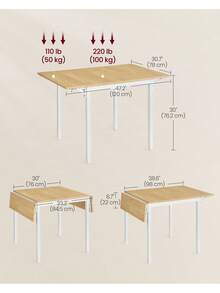 Folding Dining Table, Drop Leaf Extendable, For Small Spaces, Seats 2-4 People, Industrial, Natural Oak And Cloud White - White - View 4