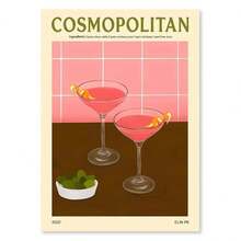 1pc Gift Vintage Cocktail Canvas Painting Pasta Juice Martini Whiskey Sour Wall Arts Posters Living Room Kitchen Decor Optional Frame ,Wall Art With Frame - Multicolor - View 11