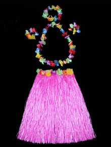 5 Piece Hawaiian Luau Outfit Set - Hula Skirt, Flower Bikini Top, Hawaiian Flower Crown, Suitable For Luau Parties, Dance Performances, And Decorations