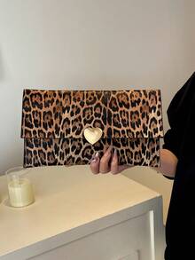 Fashionable Leopard Print Simple Clutch Envelope Bag For Women - Brown - View 3