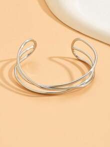 1 件幾何多層交叉銅袖口手鍊,時尚百搭,適合女士日常佩戴 - 金色 - 查看 6