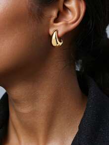 1 Pair Fashionable Minimalist Smooth Metallic Water Drop Shaped Earrings